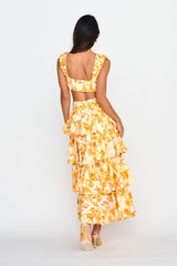 Suenito Gathered Crop Top Floral Orange