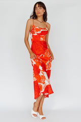 Highland Pleated Bust Midi Dress Floral Orange