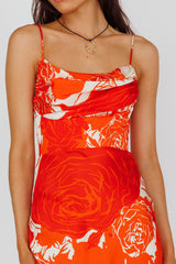 Highland Pleated Bust Midi Dress Floral Orange