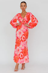 Yessica Balloon Sleeve Midi Dress Floral Pink