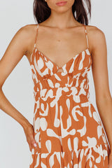 Tiffi Cami Strap Midi Dress Floral Brown