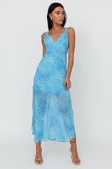 Willa Tie Back Midi Dress Print Blue