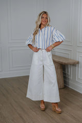 Stitch Detail Wide Leg Pant-Ecru