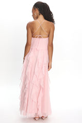 Cici Halterneck Ruffle Maxi Dress Pink