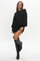 Azari Buttoned Knit Mini Dress Black