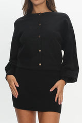 Azari Buttoned Knit Mini Dress Black