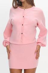 Azari Buttoned Knit Mini Dress Dusty Pink