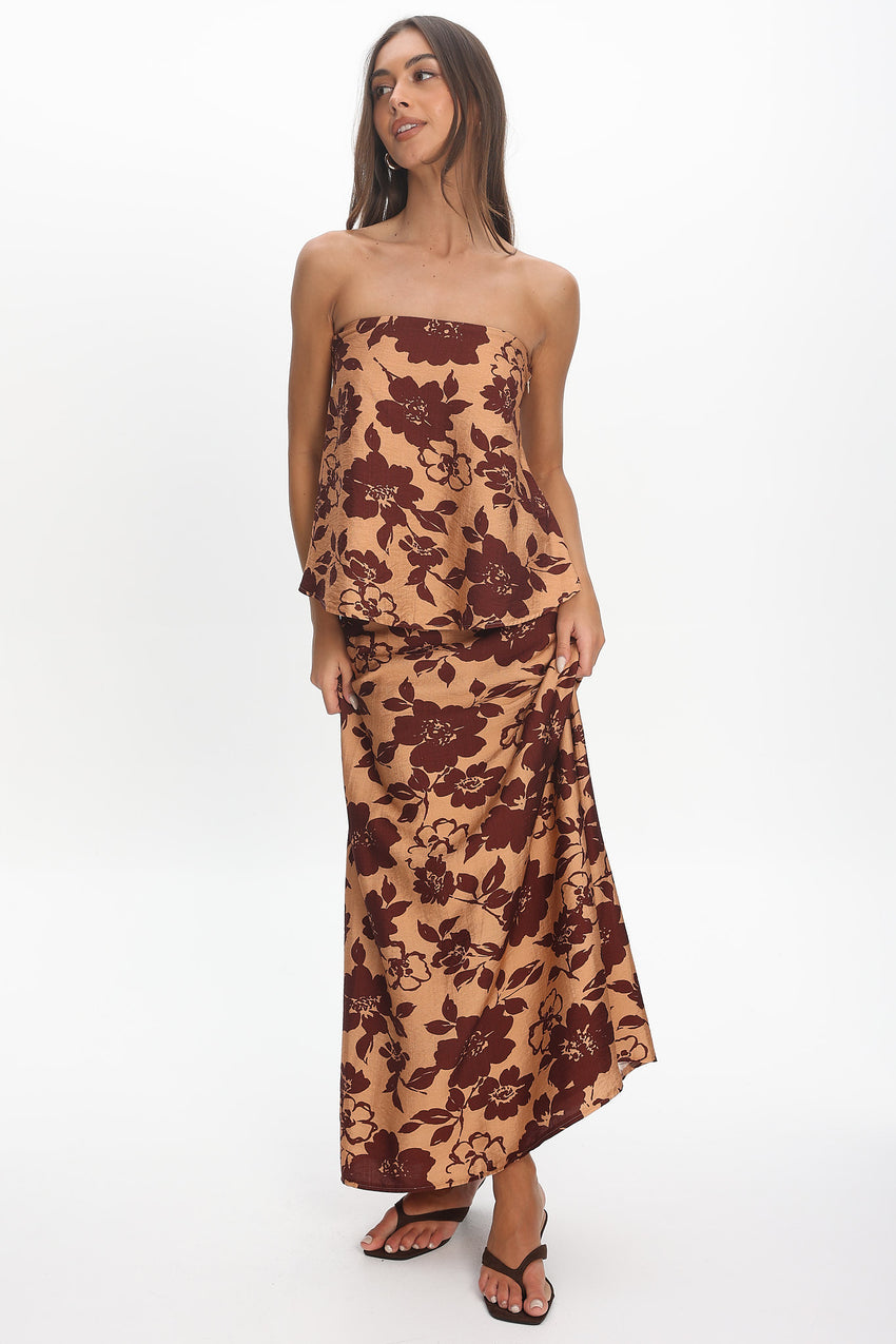 Sorella Floral Maxi Skirt Chocolate