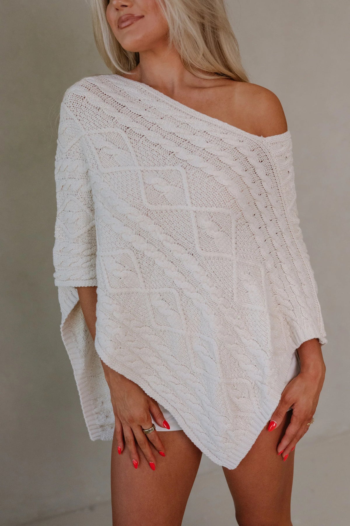Bella Poncho Sweater-Natural