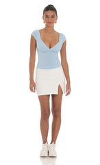 Short Sleeve V-Neck Top in Blue