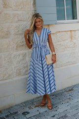 Lola Striped Midi Dress-Blue