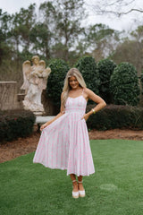 Rosie Floral Print Midi Dress-Pink