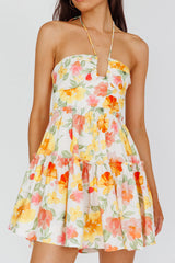 Horizons Frill Trim Mini Dress Floral Yellow