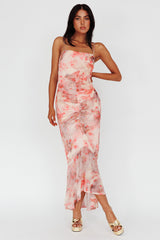 Sayna Ruched Front Midi Dress Floral Pink