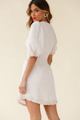 Meant To Be Puff Sleeve Frill Detail Dress Beige