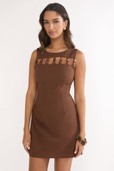 Your Knowing Cut-Out Bead Neckline Mini Dress Chocolate