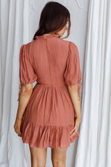 Secret Garden Puff Sleeve Smocked Bodice Dress Mocha