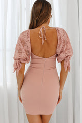 Leila Lace Puff Sleeve Twist Bodice Dress Blush