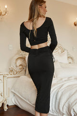 Your Muse Drawstring Side Midi Skirt Black