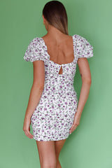 High Summer Drawstring Detail Mini Dress Floral Lilac