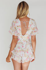 Golden Light Pintuck Pleat Romper Floral Blue