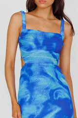 Dream Crush Lace-Up Back Side Split Maxi Dress Swirl Blue