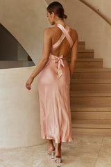 Te Amo Halterneck Open Back Midi Dress Peach