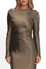 Loveland Cowl Back Midi Dress Olive