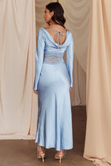 Loveland Lace Insert Cowl Back Dress Blue