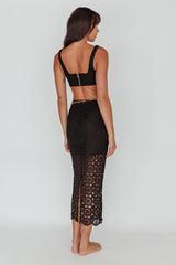 Milano Crochet Lace Midi Skirt Black