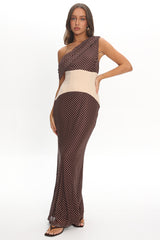 Milos Asymmetric Neckline Maxi Dress Chocolate Dot