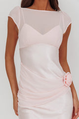 Enchanted Dusk Cap Sleeve Rosette Maxi Dress Pink