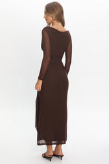 Lyssia Cowl Neck Waist Sash Maxi Dress Chocolate