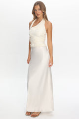 Rejina Asymmetric Neckline Embellished Maxi Dress Off White