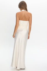 Rejina Asymmetric Neckline Embellished Maxi Dress Off White