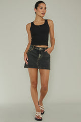 Recess Thick Strap Ribbed Top Black