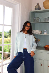 Aurore Scalloped Edge Knit Cardigan Baby Blue