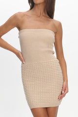 Taoni Strapless Knit Mini Dress Sand