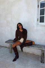Karisa Zipper Hem Knit Top Mocha