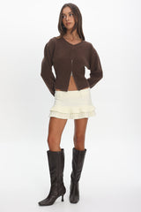 Karisa Zipper Hem Knit Top Mocha
