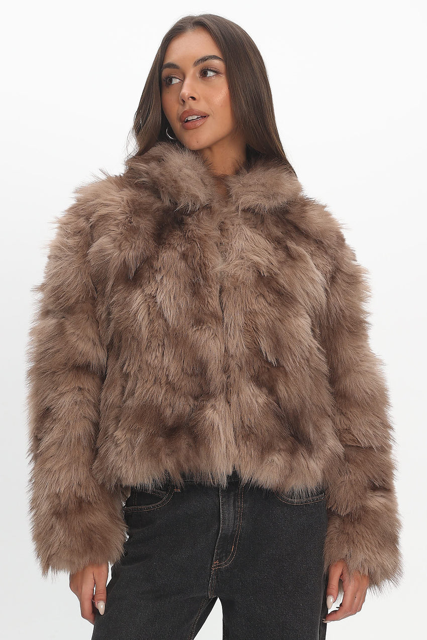 Moving On Faux Fur Coat Mocha
