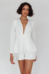 Kamanah Long Sleeve Plunging Neckline Romper White