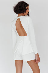Kamanah Long Sleeve Plunging Neckline Romper White