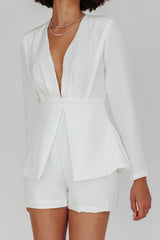 Kamanah Long Sleeve Plunging Neckline Romper White