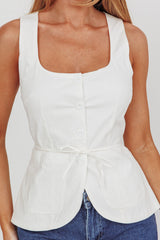 Ocean Waves Square Neck Top White