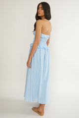 Lija Strapless Shirred Bodice Midi Dress Light Blue