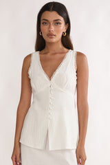 Maribelis Button Front Top White