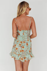 First Light Cami Strap Ruched Dress Floral Mint