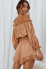 Romilly Scalloped Lace Trim Shorts Tan