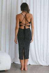 Goodnight Kiss Strappy Back Embellished Midi Dress Black